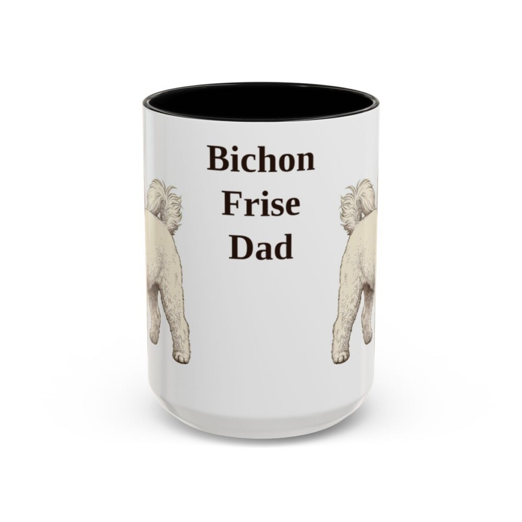 15oz Bichon Frise Dog Dad Mug, Vintage Sketch Coffee Mug, Dog Dad Gift