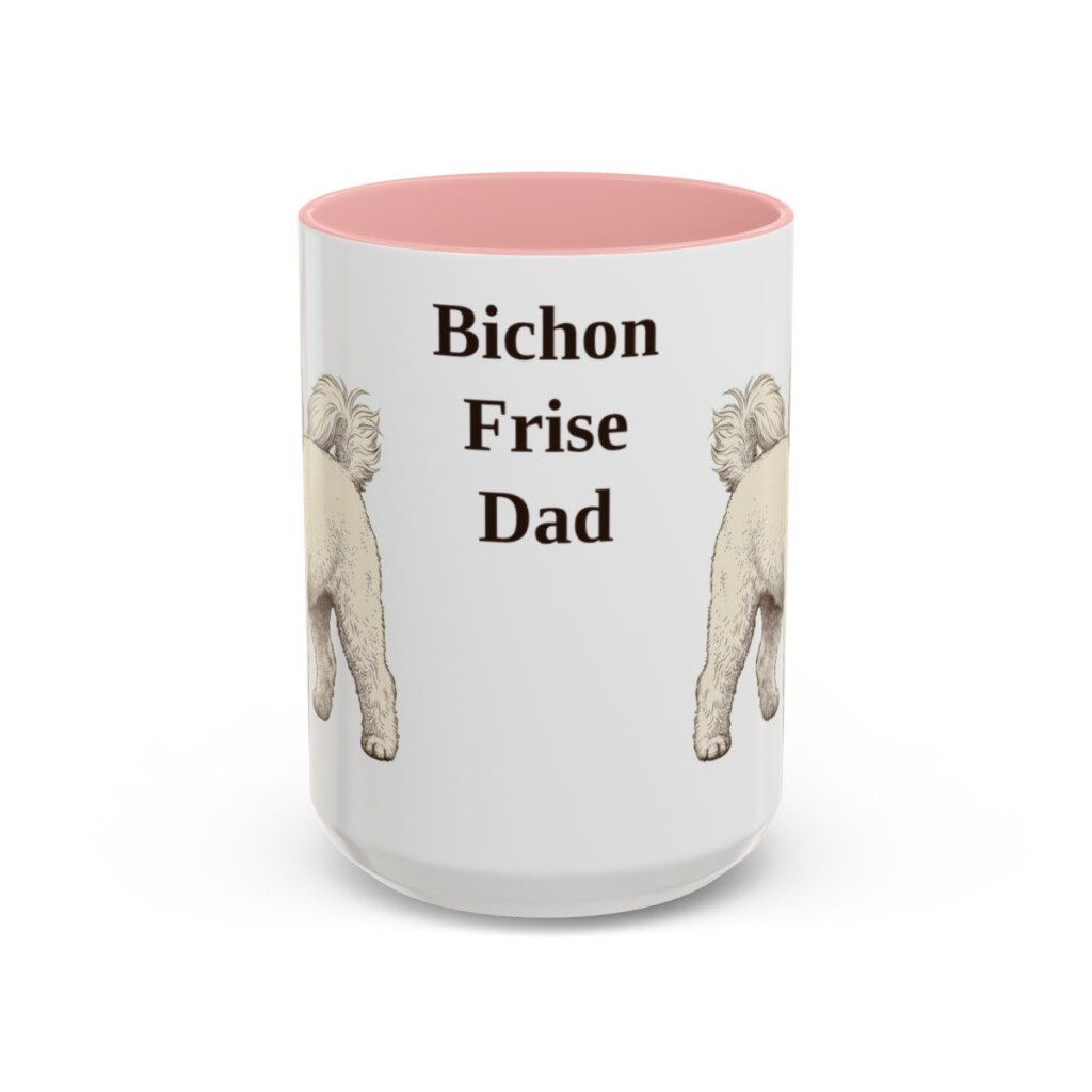 15oz Bichon Frise Dog Dad Mug, Vintage Sketch Coffee Mug, Dog Dad Gift