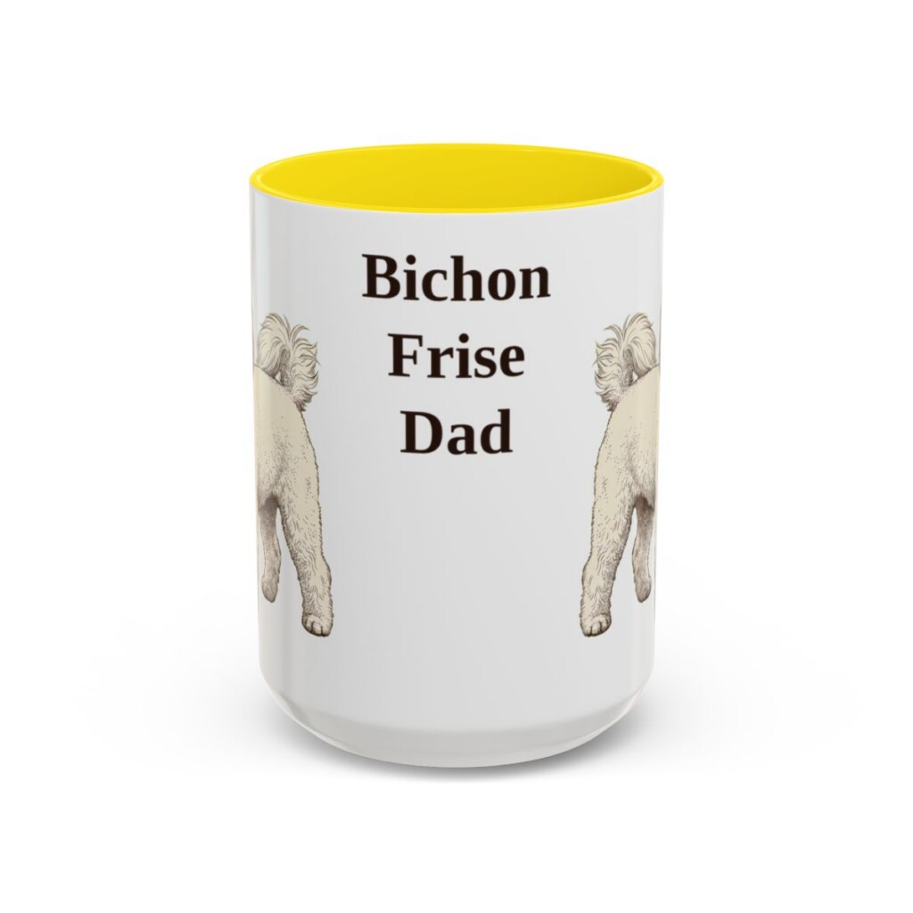 15oz Bichon Frise Dog Dad Mug, Vintage Sketch Coffee Mug, Dog Dad Gift