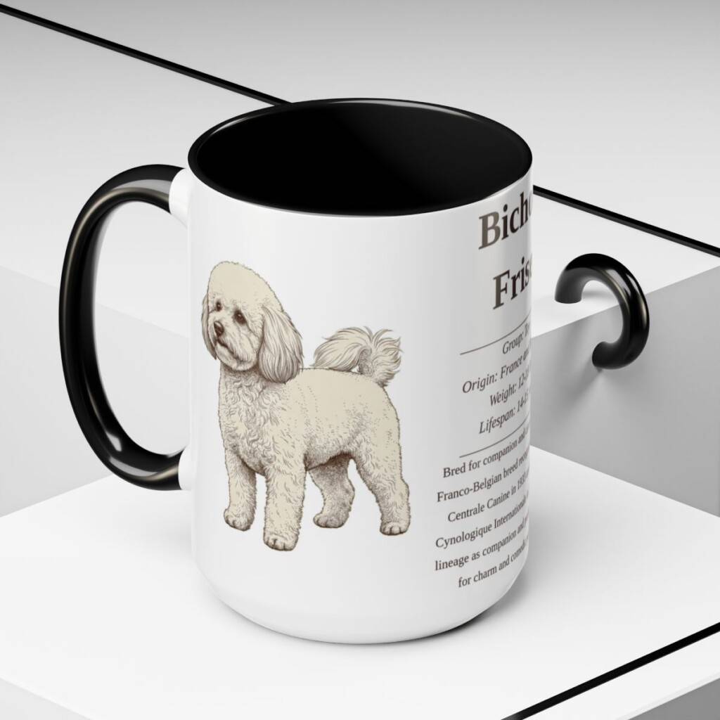 15oz Bichon Frise Mug, Illustrated Dog Breed Facts Coffee Mug, Vintage Dog Keepsake Gift