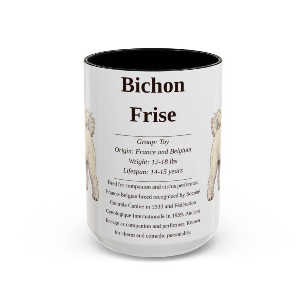 15oz Bichon Frise Mug, Illustrated Dog Breed Facts Coffee Mug, Vintage Dog Keepsake Gift