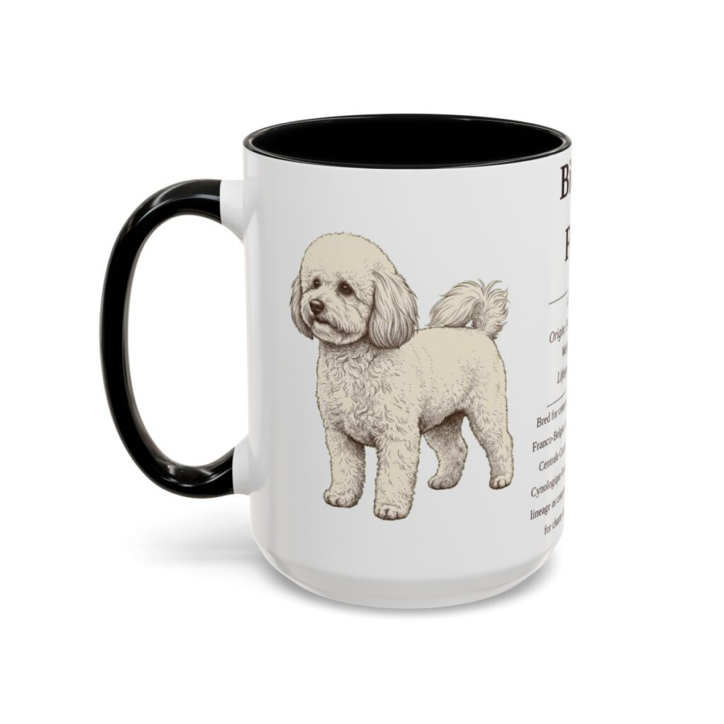 15oz Bichon Frise Mug, Illustrated Dog Breed Facts Coffee Mug, Vintage Dog Keepsake Gift