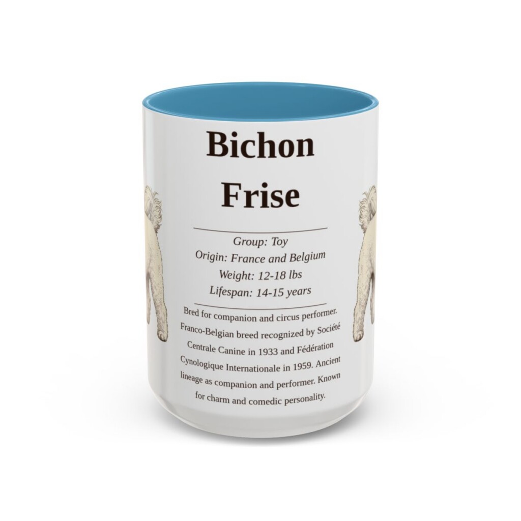 15oz Bichon Frise Mug, Illustrated Dog Breed Facts Coffee Mug, Vintage Dog Keepsake Gift