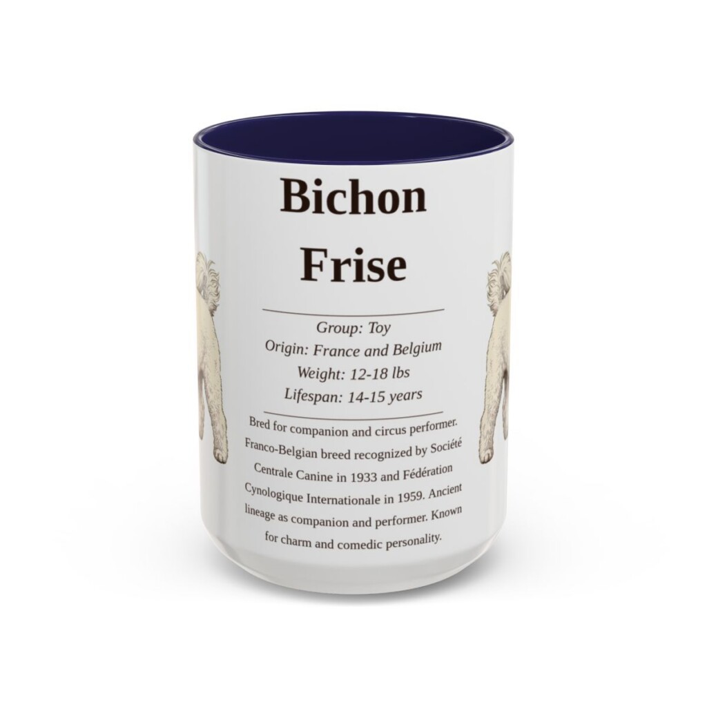 15oz Bichon Frise Mug, Illustrated Dog Breed Facts Coffee Mug, Vintage Dog Keepsake Gift