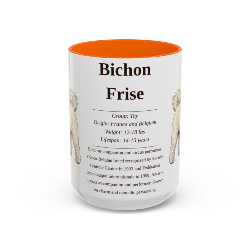 15oz Bichon Frise Mug, Illustrated Dog Breed Facts Coffee Mug, Vintage Dog Keepsake Gift