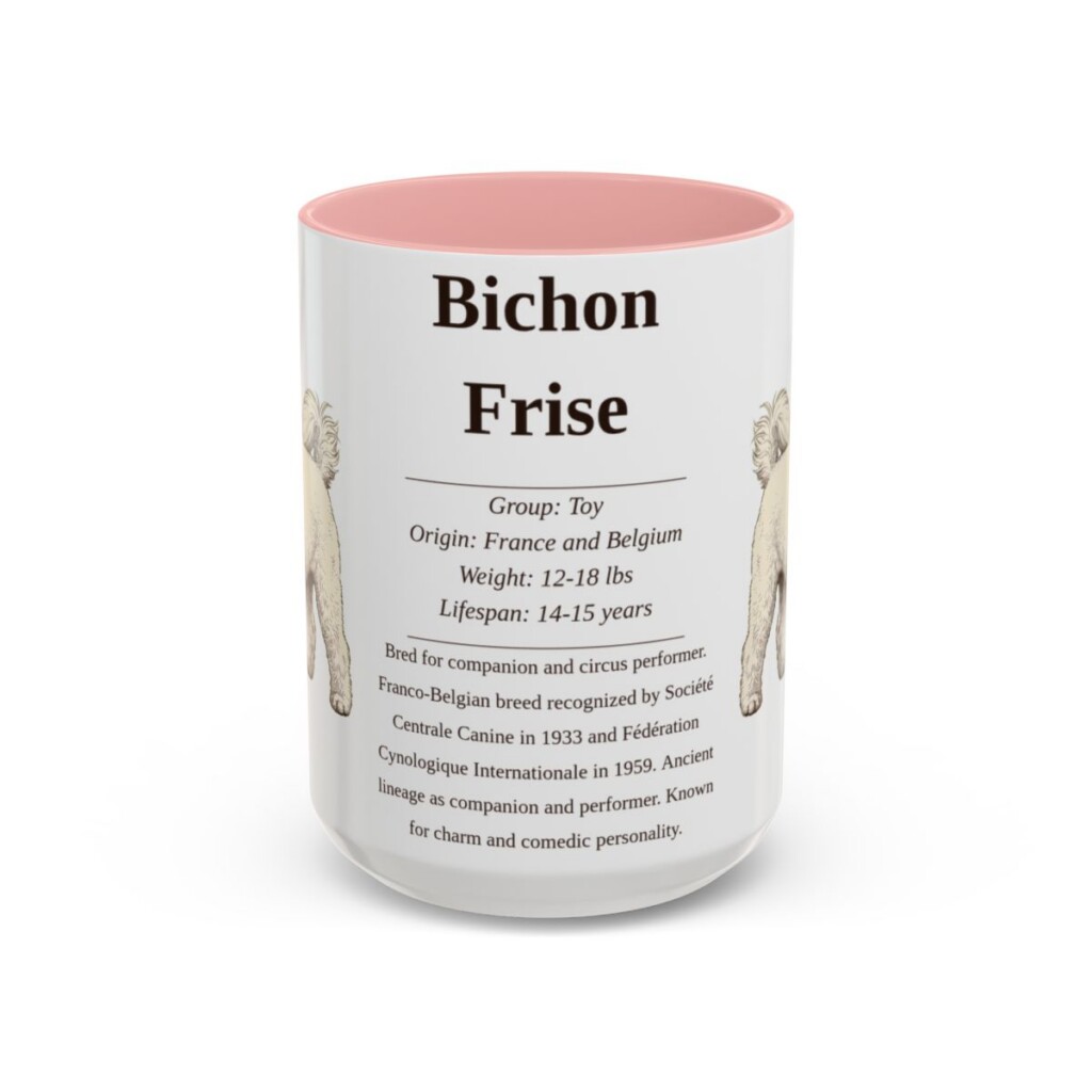 15oz Bichon Frise Mug, Illustrated Dog Breed Facts Coffee Mug, Vintage Dog Keepsake Gift