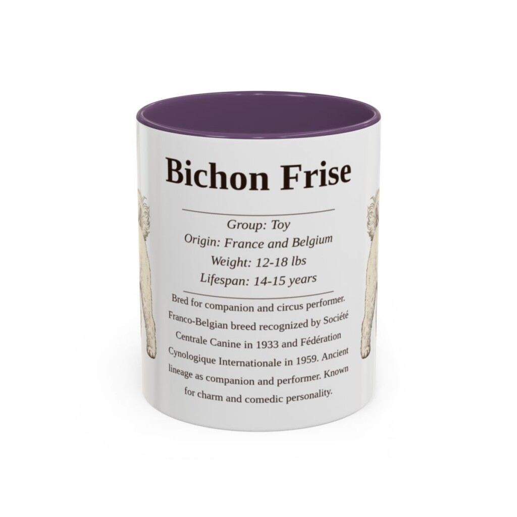11oz Bichon Frise Mug, Illustrated Dog Breed Facts Coffee Mug, Vintage Dog Keepsake Gift
