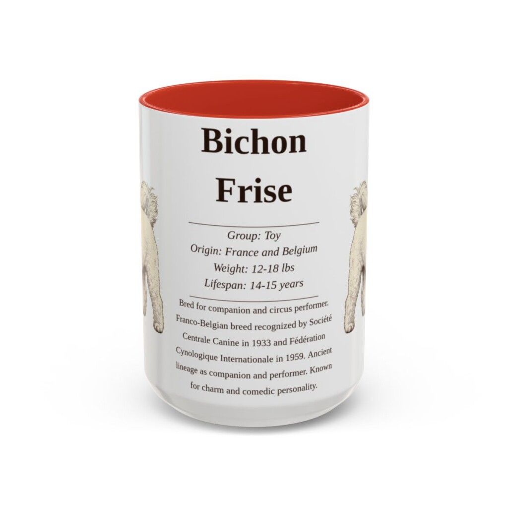 15oz Bichon Frise Mug, Illustrated Dog Breed Facts Coffee Mug, Vintage Dog Keepsake Gift