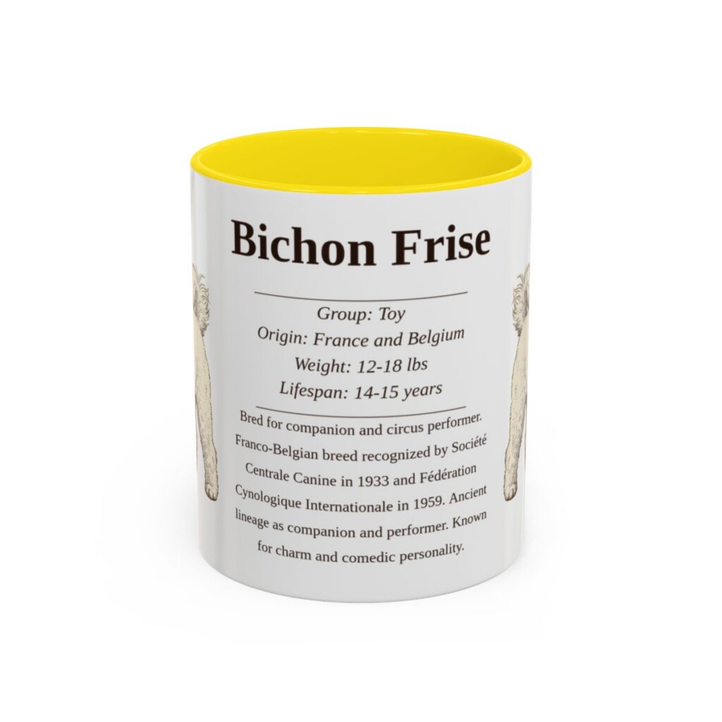 11oz Bichon Frise Mug, Illustrated Dog Breed Facts Coffee Mug, Vintage Dog Keepsake Gift