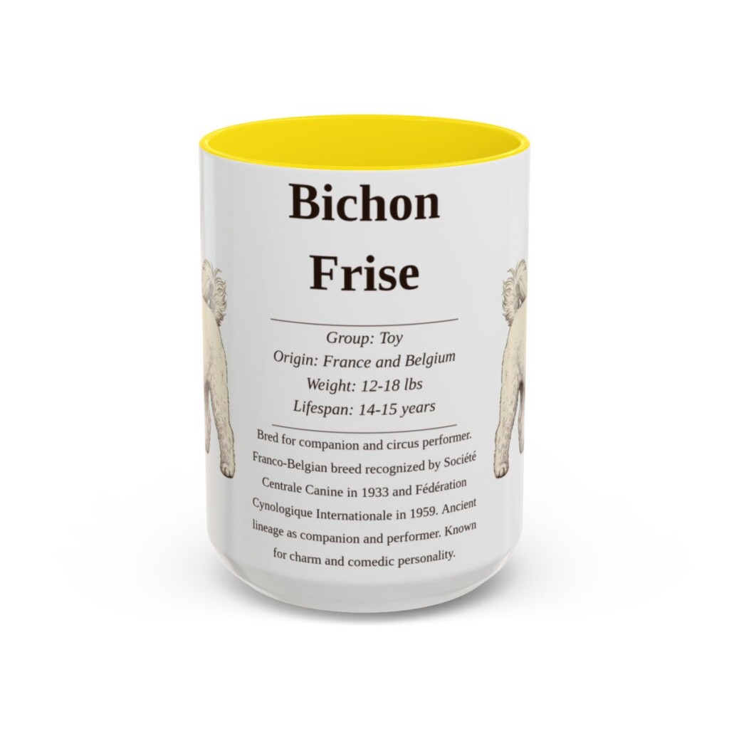 15oz Bichon Frise Mug, Illustrated Dog Breed Facts Coffee Mug, Vintage Dog Keepsake Gift