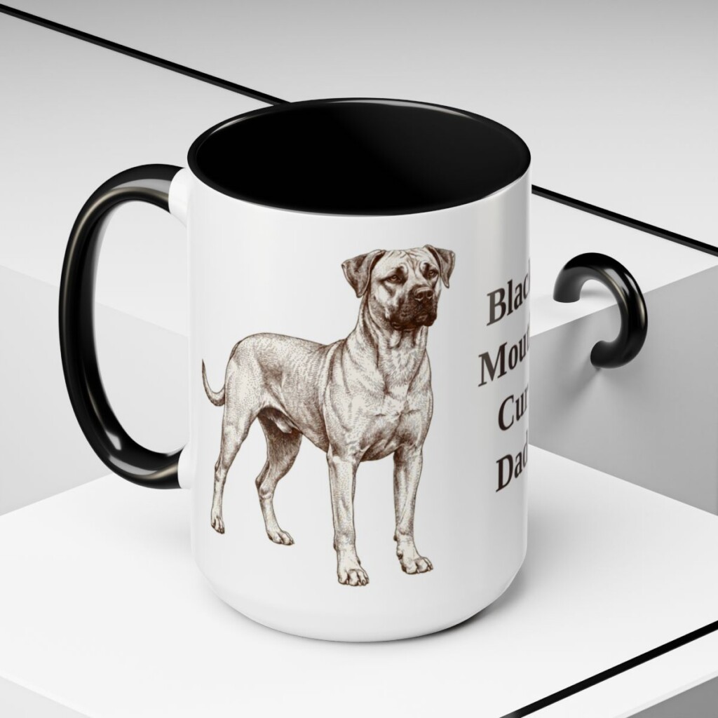 15oz Black Mouth Cur Dog Dad Mug, Vintage Sketch Coffee Mug, Dog Dad Gift