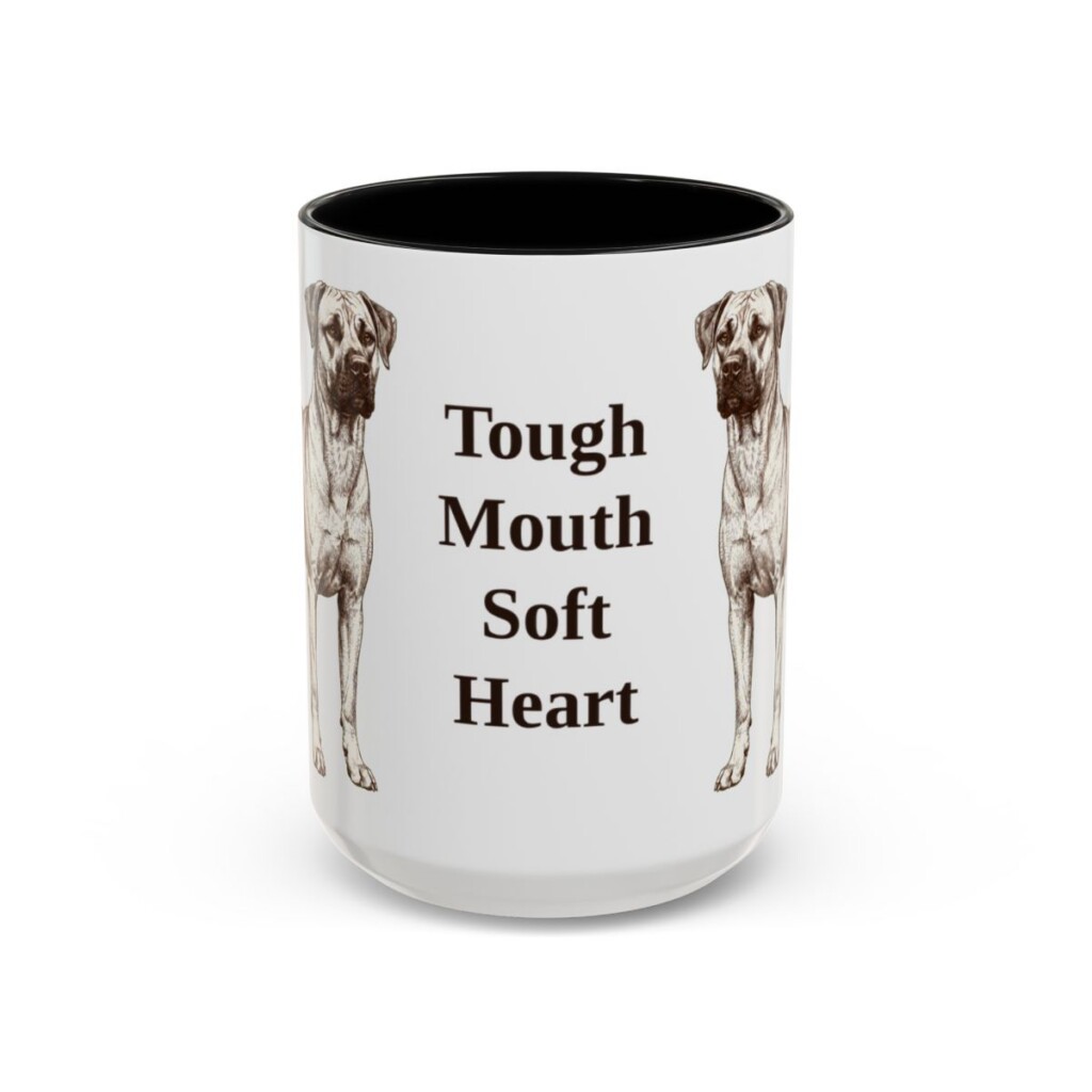 15oz Funny Black Mouth Cur Mug, Tough Mouth Soft Heart, Vintage Dog Coffee Mug, Dog Lover Gift