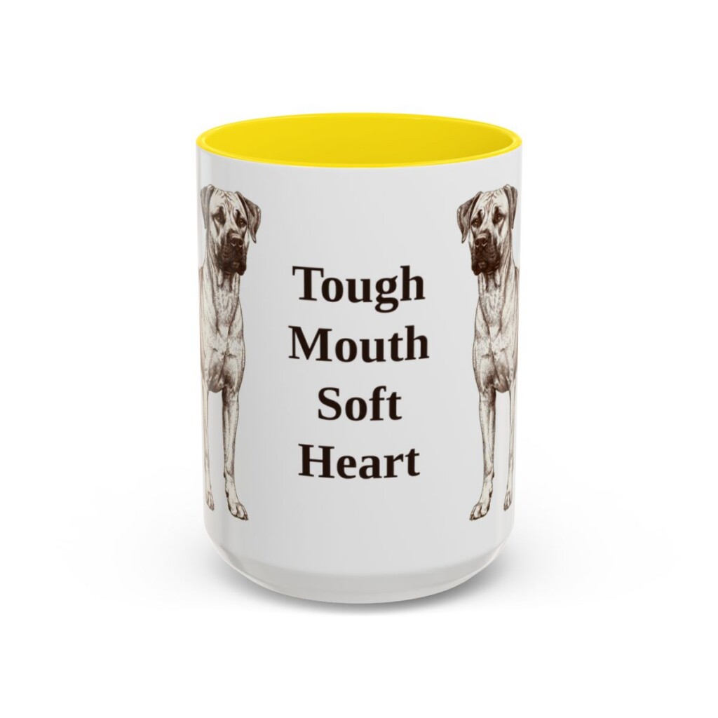 15oz Funny Black Mouth Cur Mug, Tough Mouth Soft Heart, Vintage Dog Coffee Mug, Dog Lover Gift