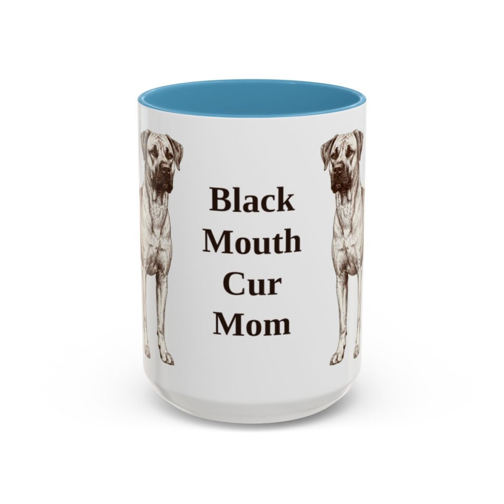 black-mouth-cur-mug-mom-light-blue-2 15oz Black Mouth Cur Dog Mom Mug, Vintage Sketch Coffee Mug, Dog Mom Gift