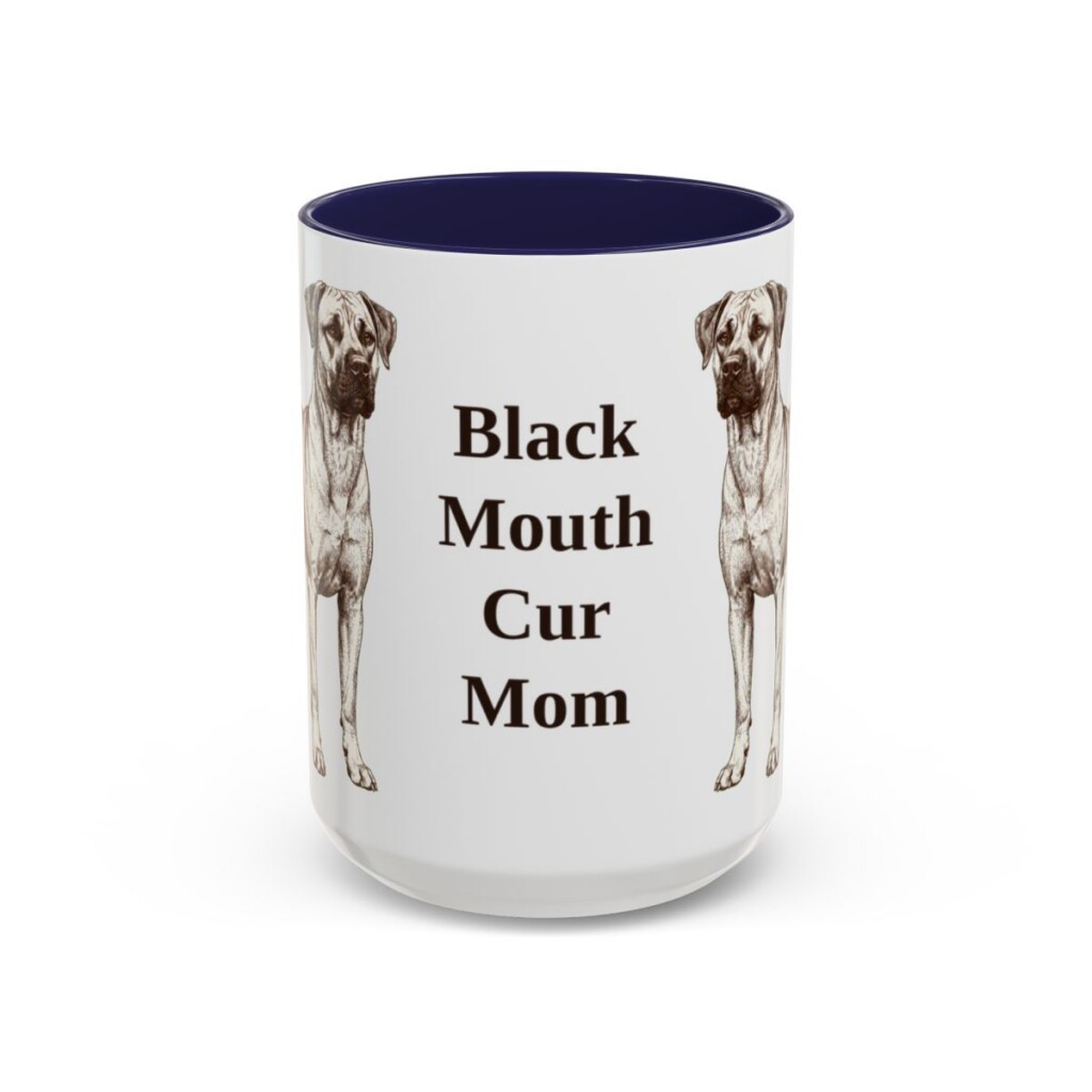 black-mouth-cur-mug-mom-navy-2 15oz Black Mouth Cur Dog Mom Mug, Vintage Sketch Coffee Mug, Dog Mom Gift