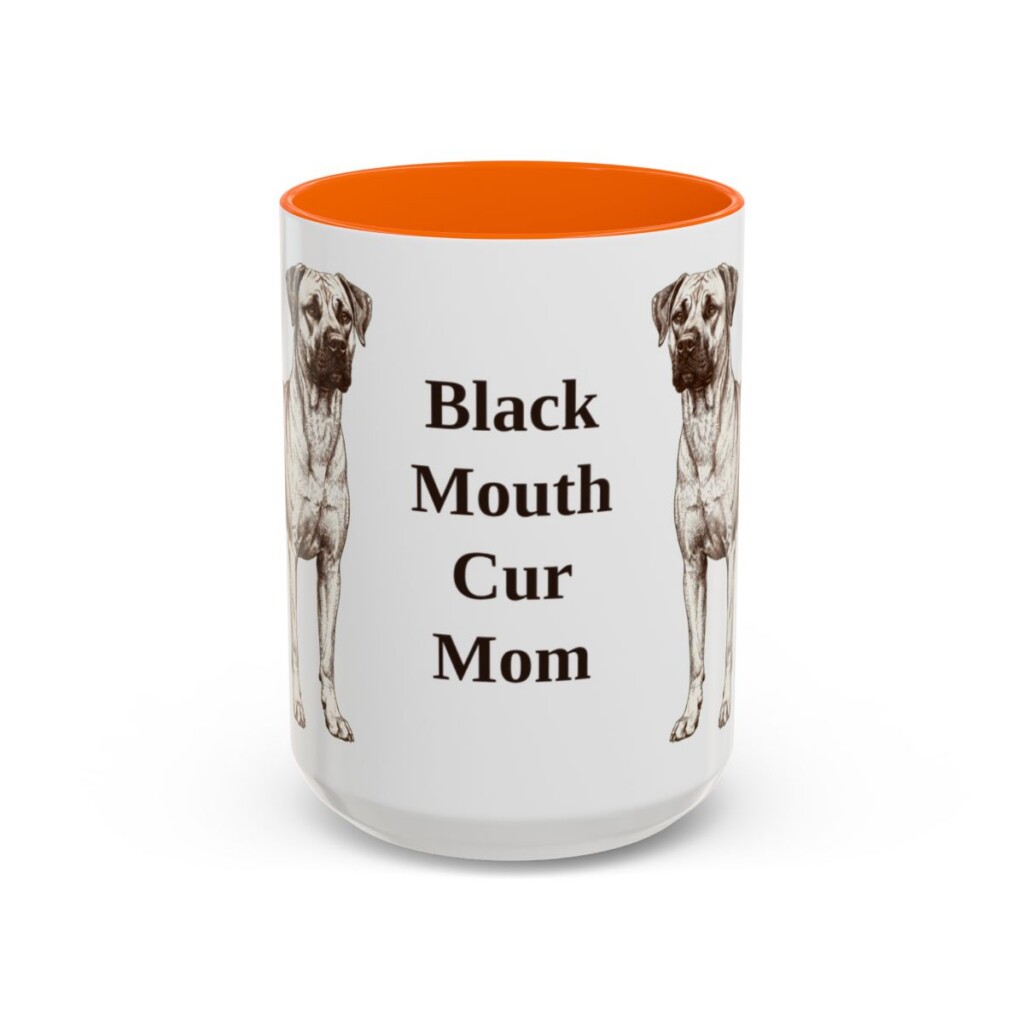 black-mouth-cur-mug-mom-orange-2 15oz Black Mouth Cur Dog Mom Mug, Vintage Sketch Coffee Mug, Dog Mom Gift