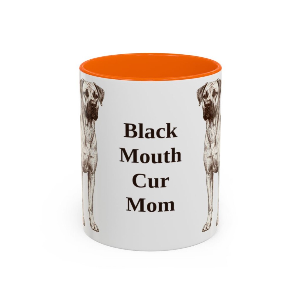 black-mouth-cur-mug-mom-orange-3 11oz Black Mouth Cur Dog Mom Mug, Vintage Sketch Coffee Mug, Dog Mom Gift
