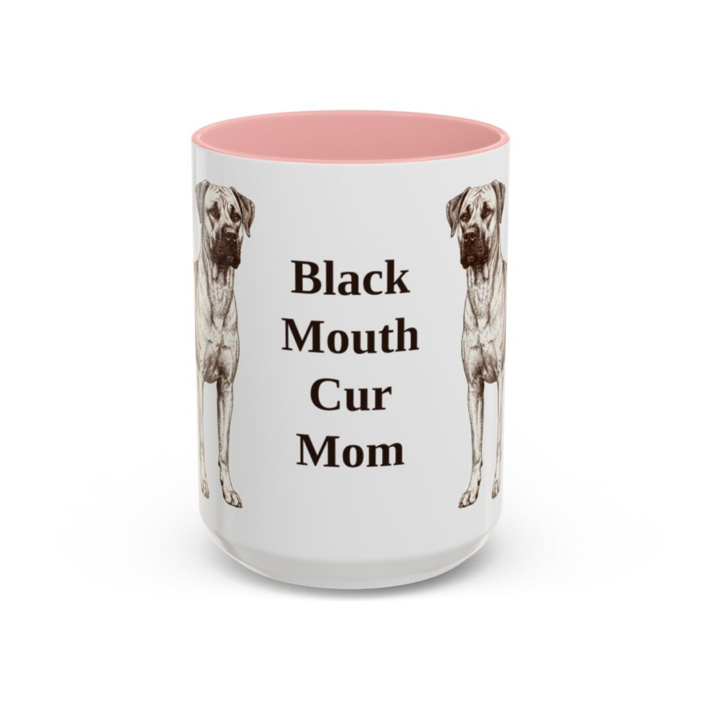 black-mouth-cur-mug-mom-pink-2 15oz Black Mouth Cur Dog Mom Mug, Vintage Sketch Coffee Mug, Dog Mom Gift