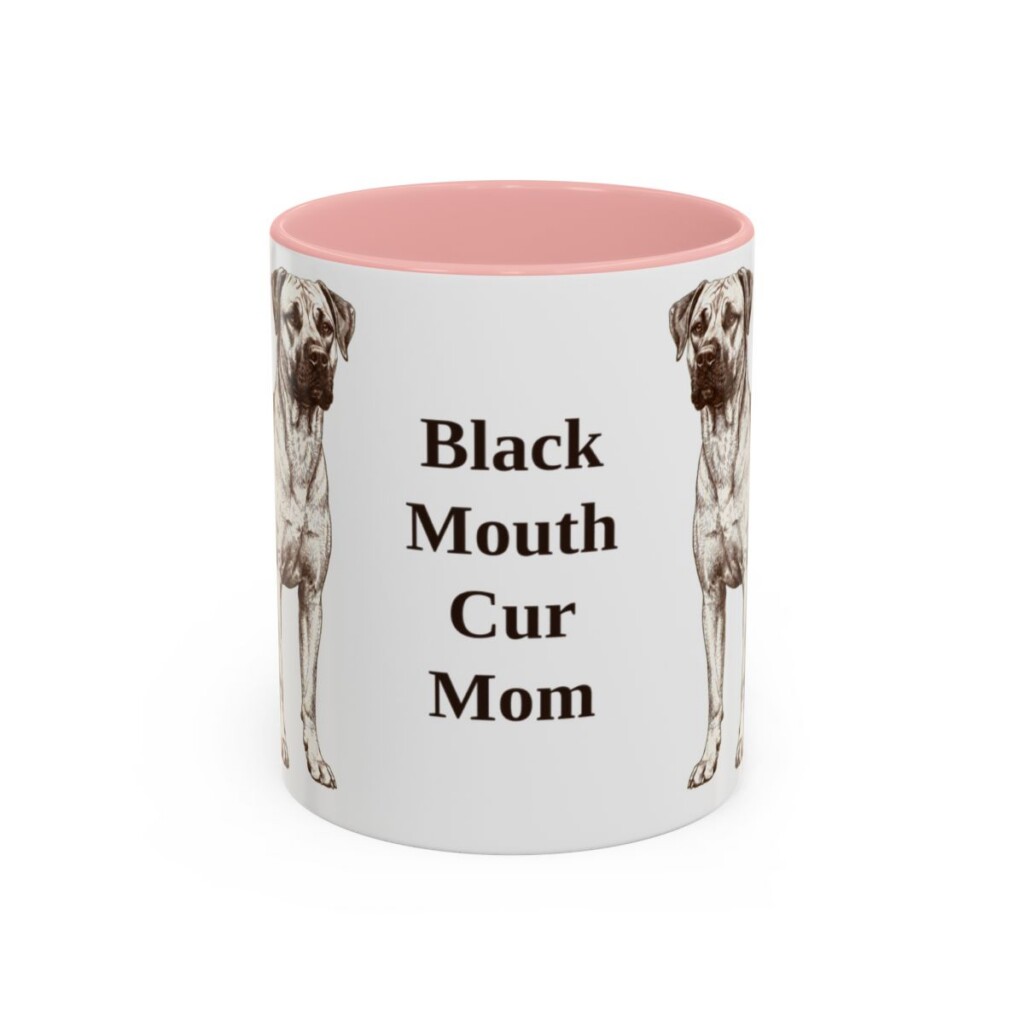 black-mouth-cur-mug-mom-pink-3 11oz Black Mouth Cur Dog Mom Mug, Vintage Sketch Coffee Mug, Dog Mom Gift