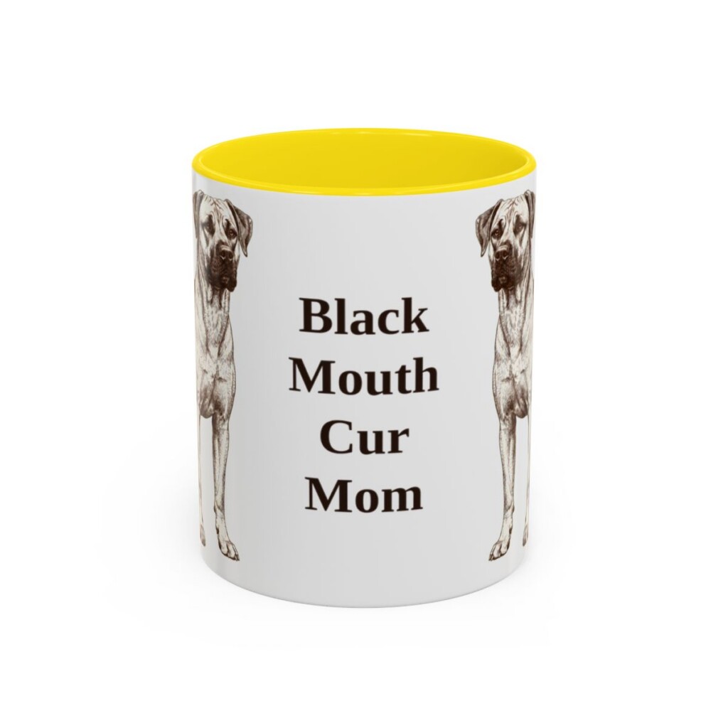 black-mouth-cur-mug-mom-yellow-3 11oz Black Mouth Cur Dog Mom Mug, Vintage Sketch Coffee Mug, Dog Mom Gift