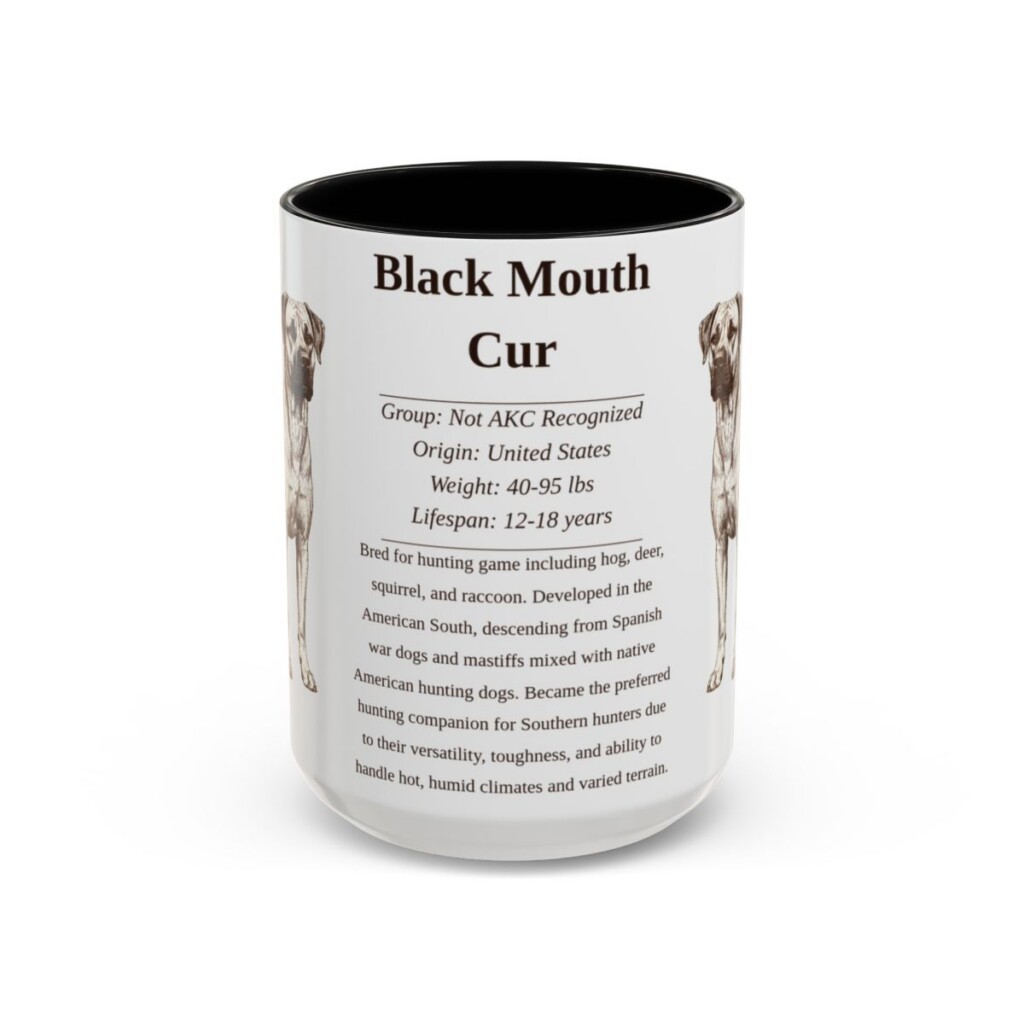 15oz Black Mouth Cur Mug, Illustrated Dog Breed Facts Coffee Mug, Vintage Dog Keepsake Gift