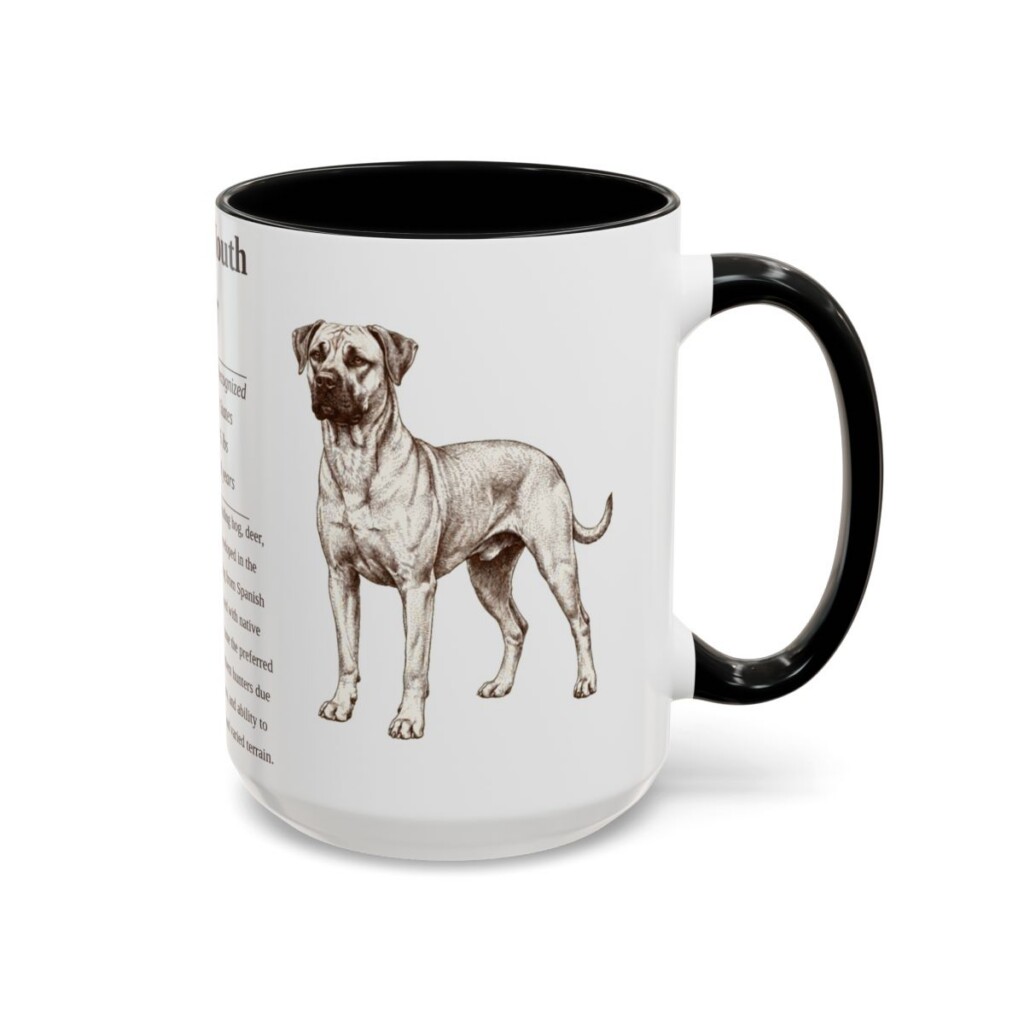 15oz Black Mouth Cur Mug, Illustrated Dog Breed Facts Coffee Mug, Vintage Dog Keepsake Gift