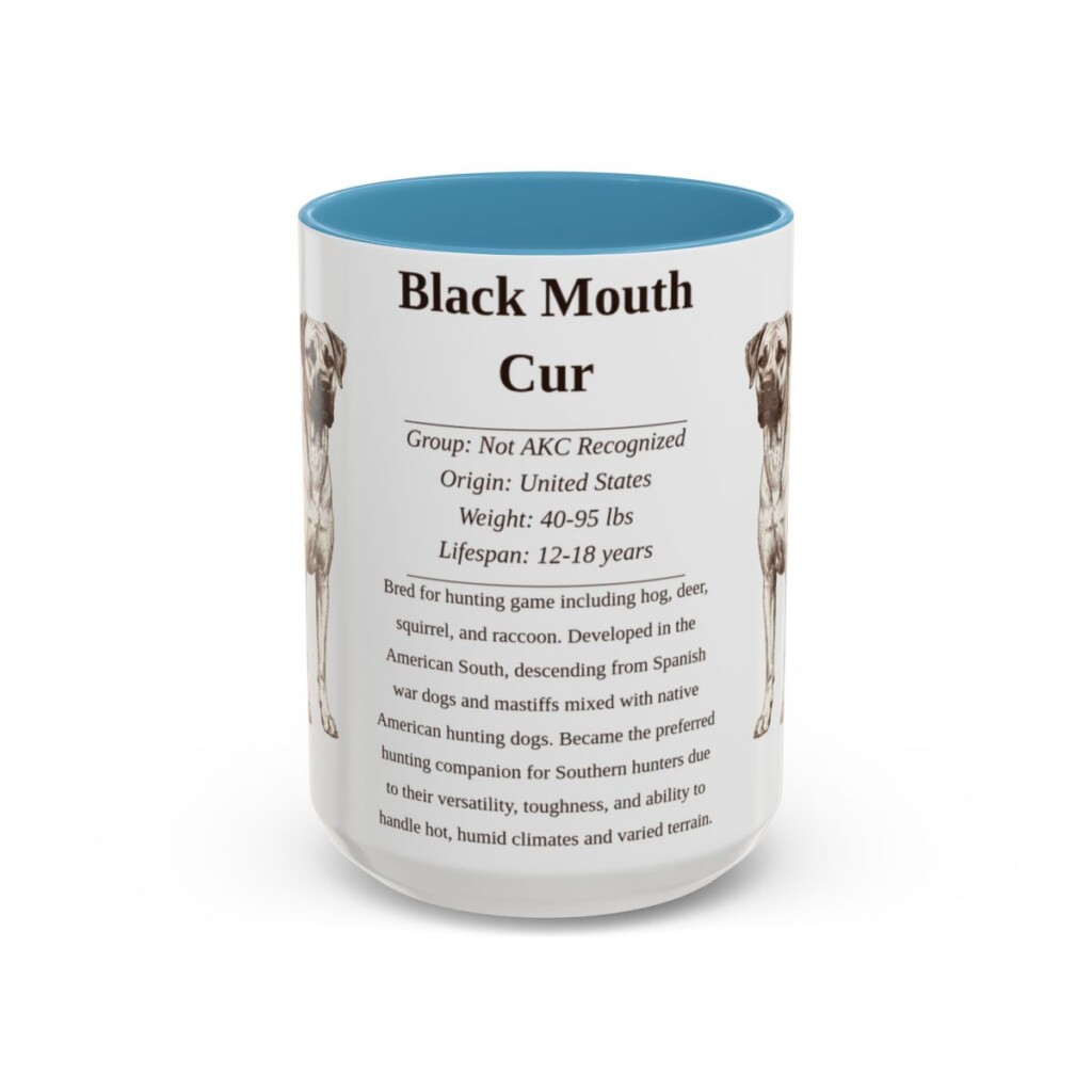 15oz Black Mouth Cur Mug, Illustrated Dog Breed Facts Coffee Mug, Vintage Dog Keepsake Gift