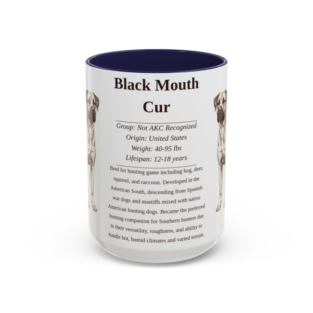 15oz Black Mouth Cur Mug, Illustrated Dog Breed Facts Coffee Mug, Vintage Dog Keepsake Gift