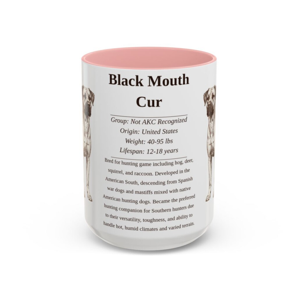15oz Black Mouth Cur Mug, Illustrated Dog Breed Facts Coffee Mug, Vintage Dog Keepsake Gift