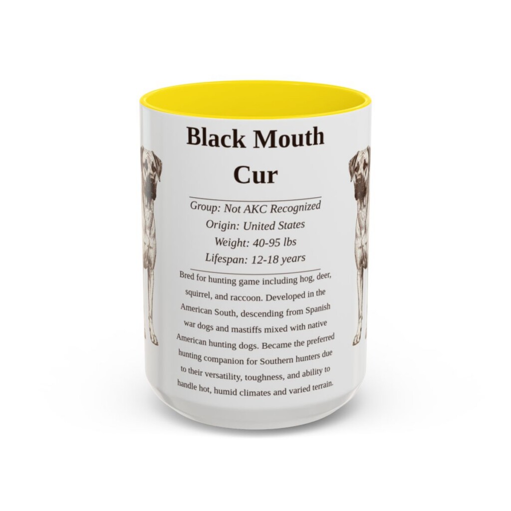 15oz Black Mouth Cur Mug, Illustrated Dog Breed Facts Coffee Mug, Vintage Dog Keepsake Gift