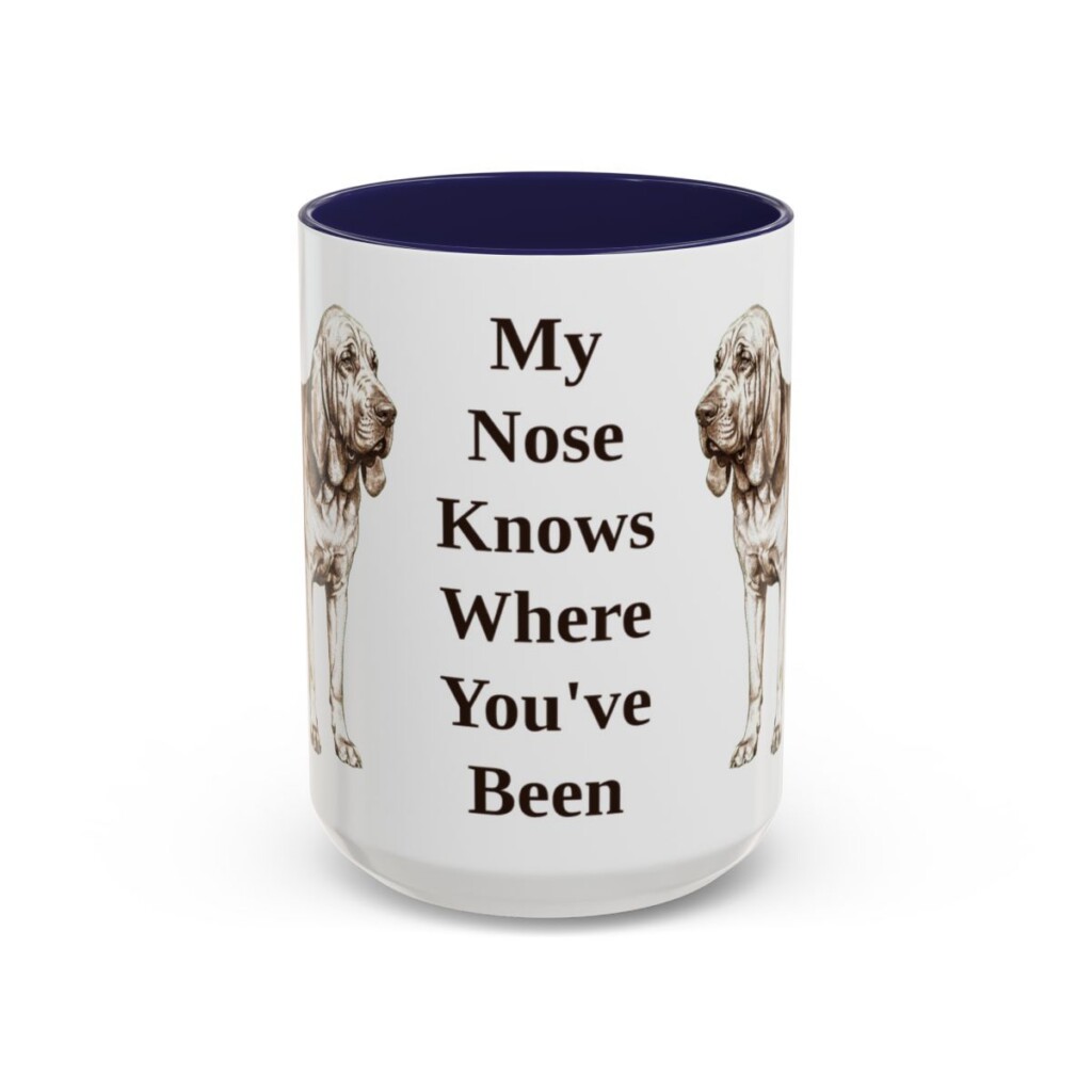 bloodhound-mug-humor-navy-3 15oz Funny Bloodhound Mug, My Nose Knows Where You've Been, Vintage Dog Coffee Mug, Dog Lover Gift
