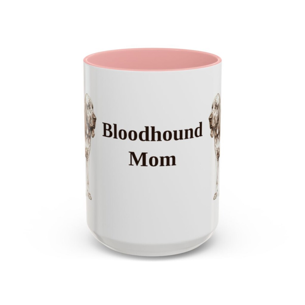 bloodhound-mug-mom-pink-3 15oz Bloodhound Dog Mom Mug, Vintage Sketch Coffee Mug, Dog Mom Gift