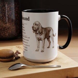 15oz Bloodhound Mug, Illustrated Dog Breed Facts Coffee Mug, Vintage Dog Keepsake Gift