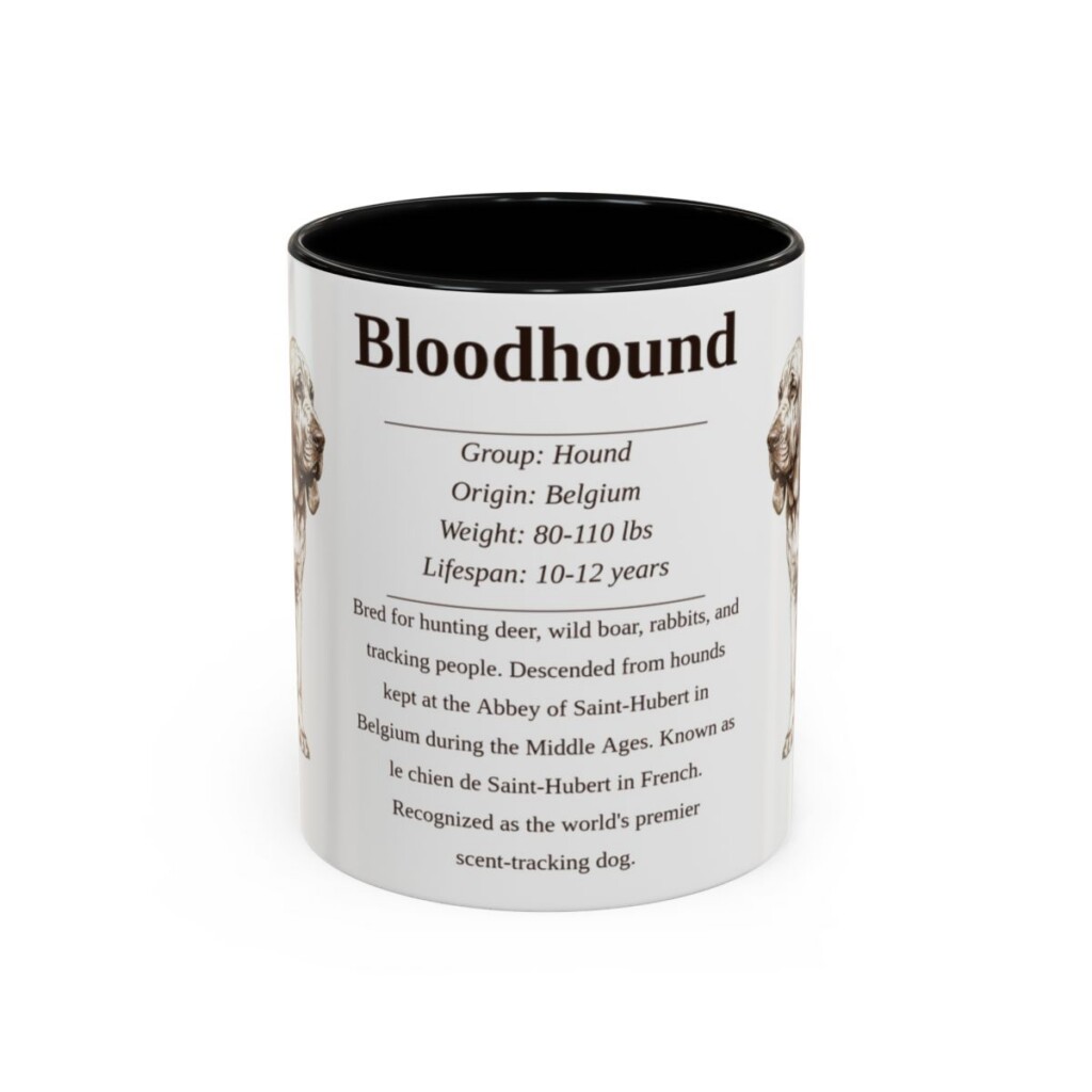 11oz Bloodhound Mug, Illustrated Dog Breed Facts Coffee Mug, Vintage Dog Keepsake Gift