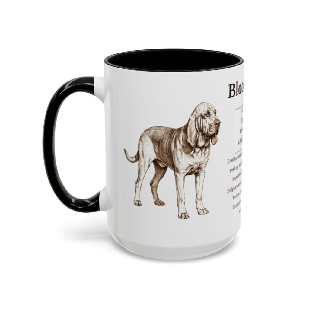 bloodhound-mug-writeup-black-left-1 15oz Bloodhound Mug, Illustrated Dog Breed Facts Coffee Mug, Vintage Dog Keepsake Gift