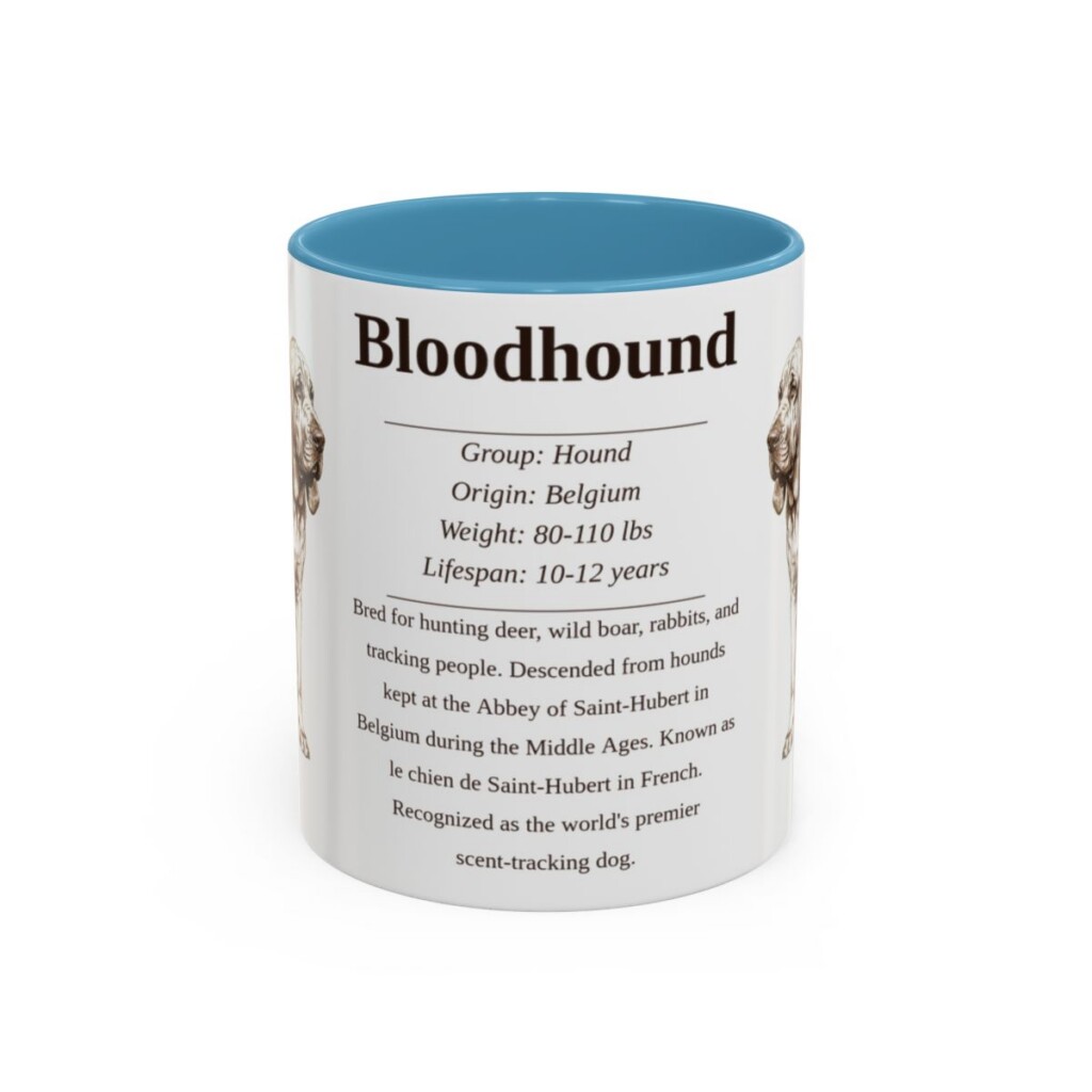 11oz Bloodhound Mug, Illustrated Dog Breed Facts Coffee Mug, Vintage Dog Keepsake Gift