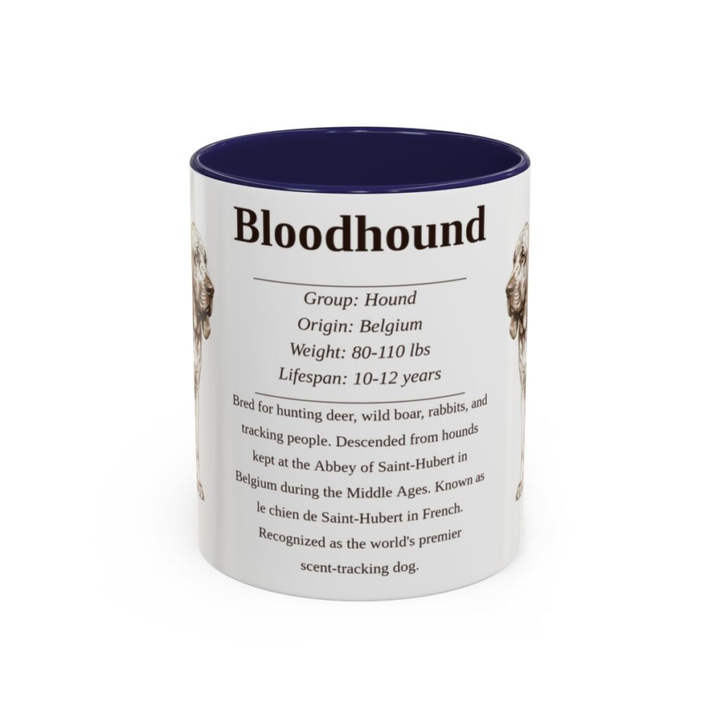 11oz Bloodhound Mug, Illustrated Dog Breed Facts Coffee Mug, Vintage Dog Keepsake Gift