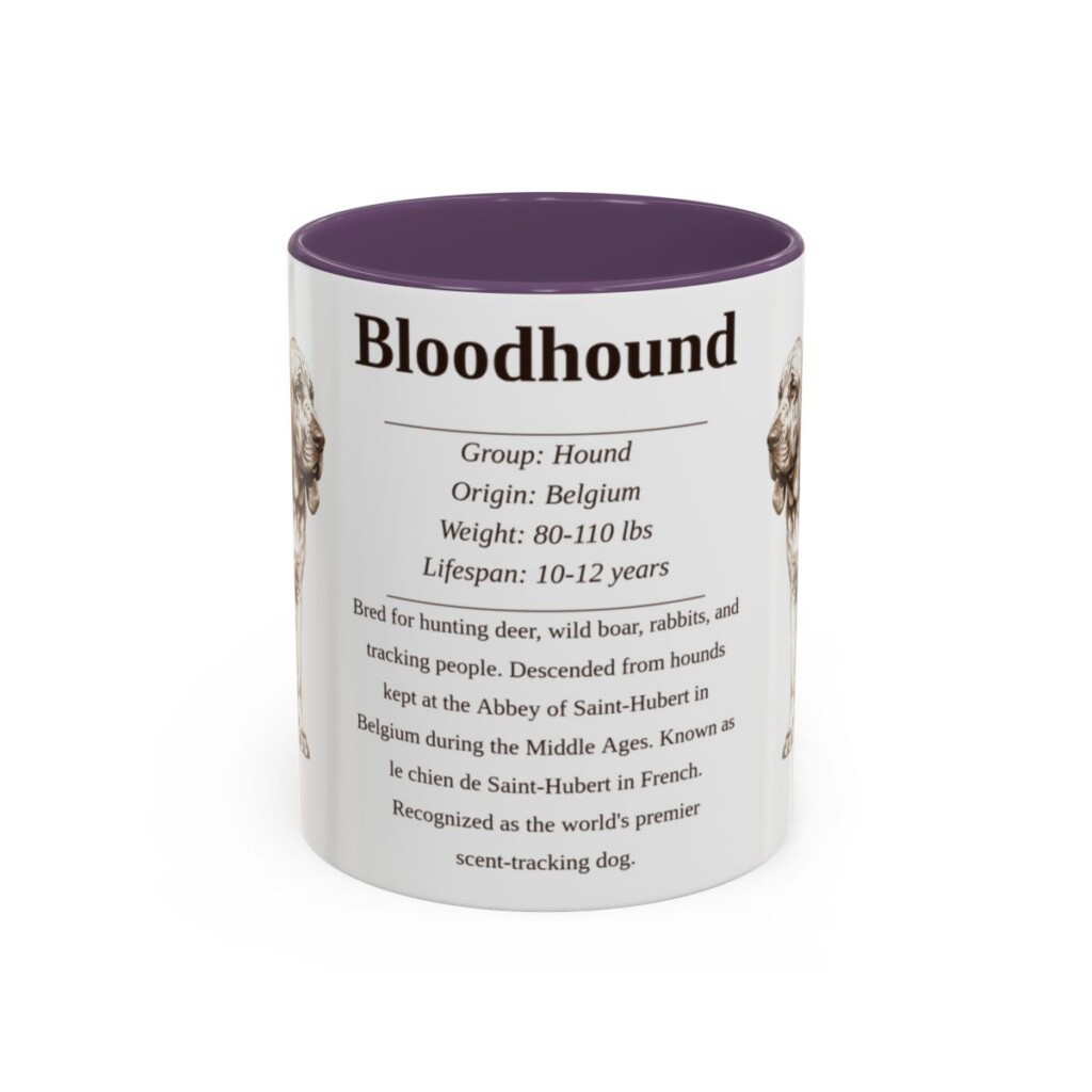 11oz Bloodhound Mug, Illustrated Dog Breed Facts Coffee Mug, Vintage Dog Keepsake Gift