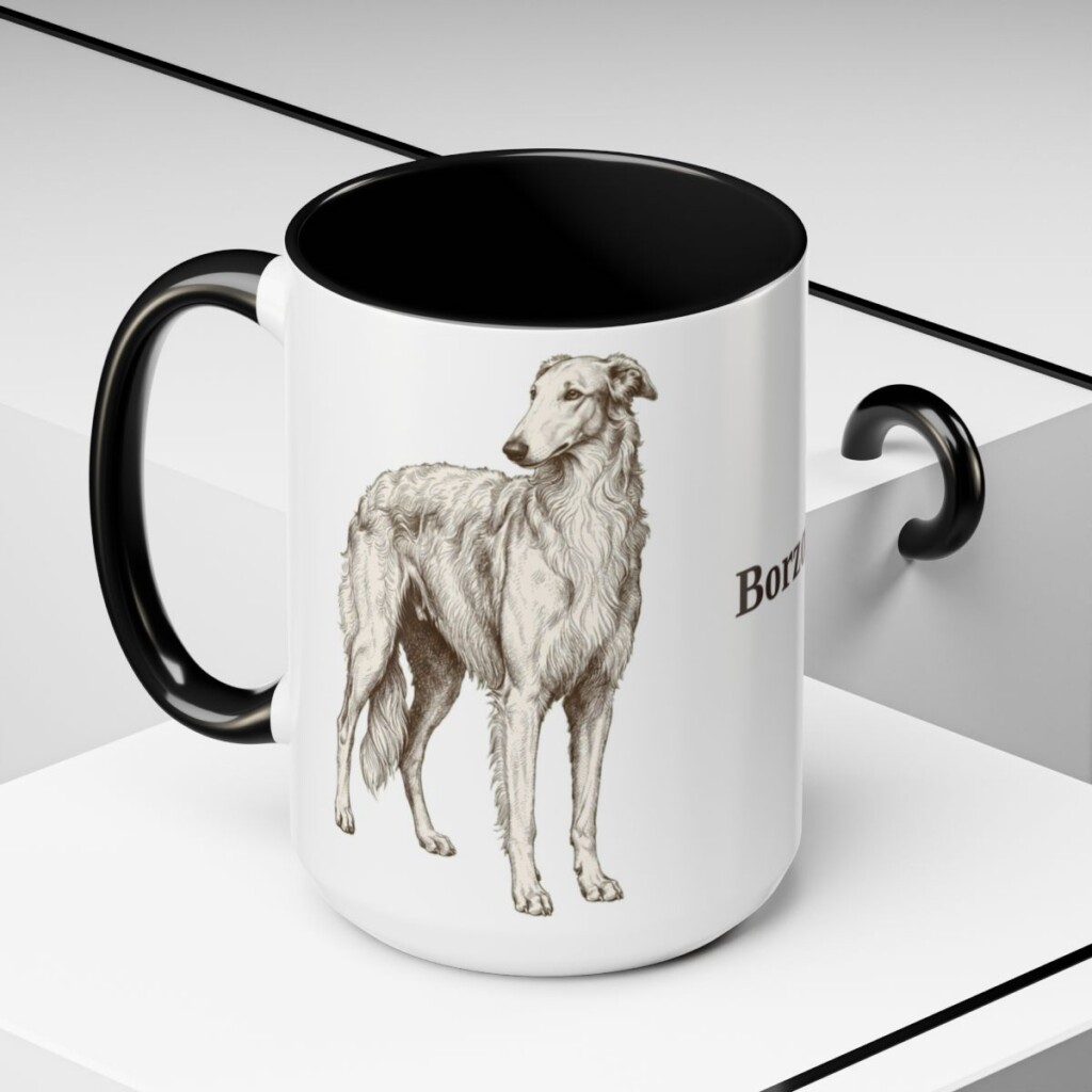 15oz Borzoi Mug, Vintage Dog Portrait Coffee Mug, Dog Lover Gift