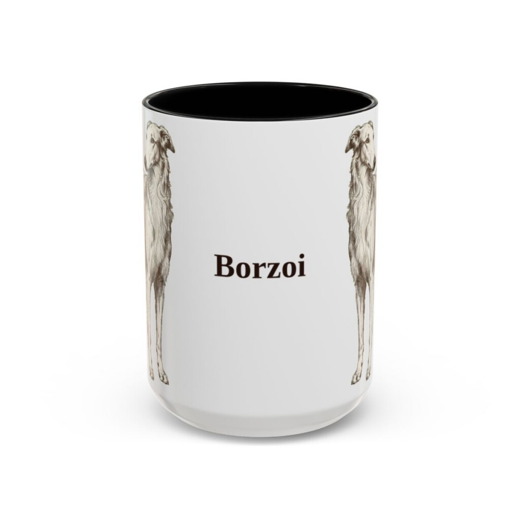 15oz Borzoi Mug, Vintage Dog Portrait Coffee Mug, Dog Lover Gift