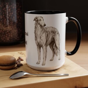 15oz Borzoi Dog Dad Mug, Vintage Sketch Coffee Mug, Dog Dad Gift