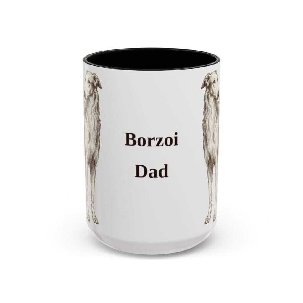 15oz Borzoi Dog Dad Mug, Vintage Sketch Coffee Mug, Dog Dad Gift