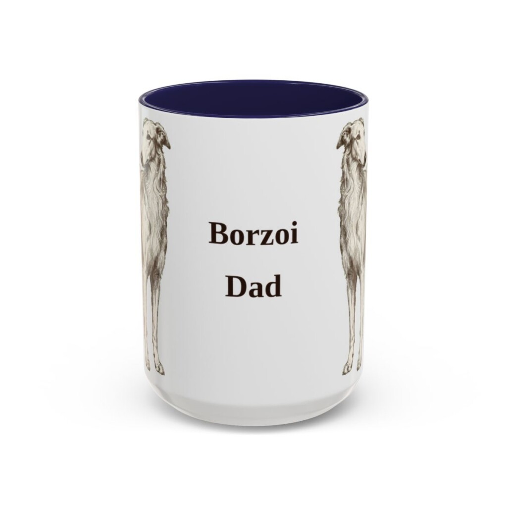 15oz Borzoi Dog Dad Mug, Vintage Sketch Coffee Mug, Dog Dad Gift