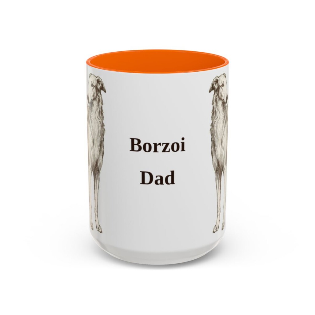 15oz Borzoi Dog Dad Mug, Vintage Sketch Coffee Mug, Dog Dad Gift