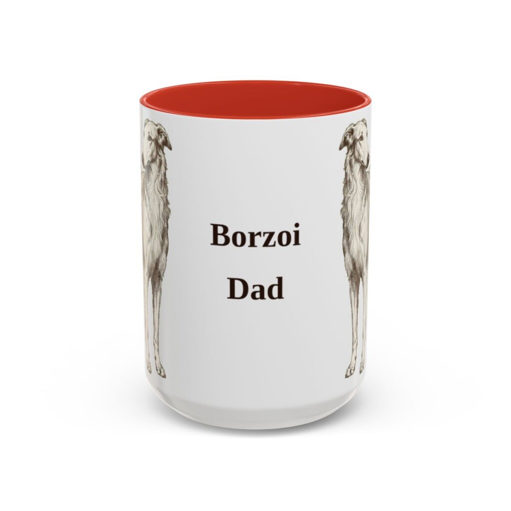 15oz Borzoi Dog Dad Mug, Vintage Sketch Coffee Mug, Dog Dad Gift
