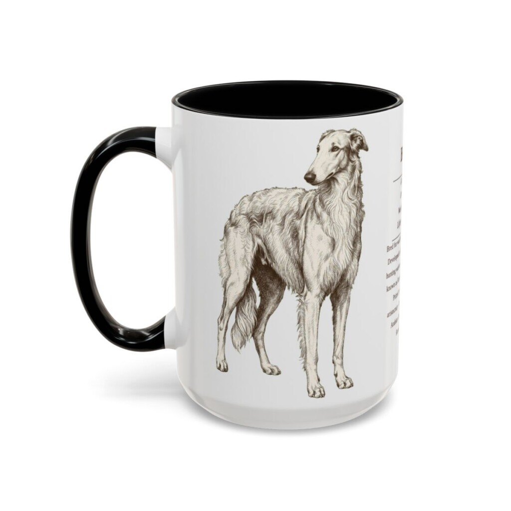 15oz Borzoi Mug, Illustrated Dog Breed Facts Coffee Mug, Vintage Dog Keepsake Gift