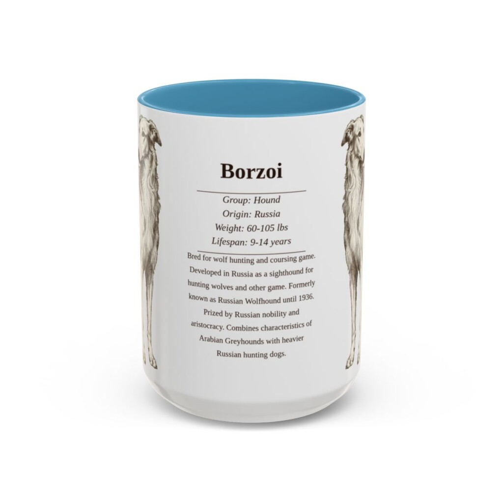 15oz Borzoi Mug, Illustrated Dog Breed Facts Coffee Mug, Vintage Dog Keepsake Gift