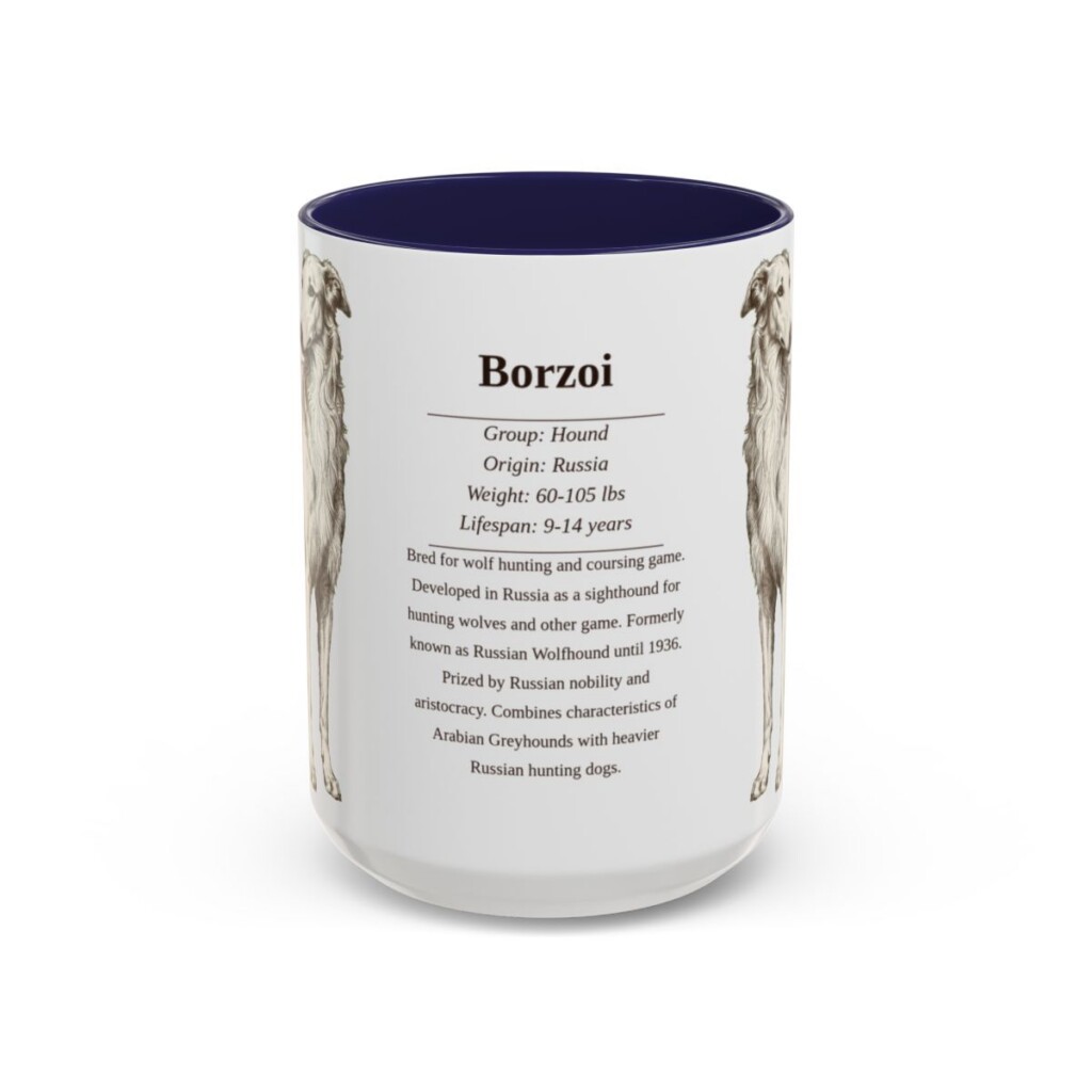 15oz Borzoi Mug, Illustrated Dog Breed Facts Coffee Mug, Vintage Dog Keepsake Gift