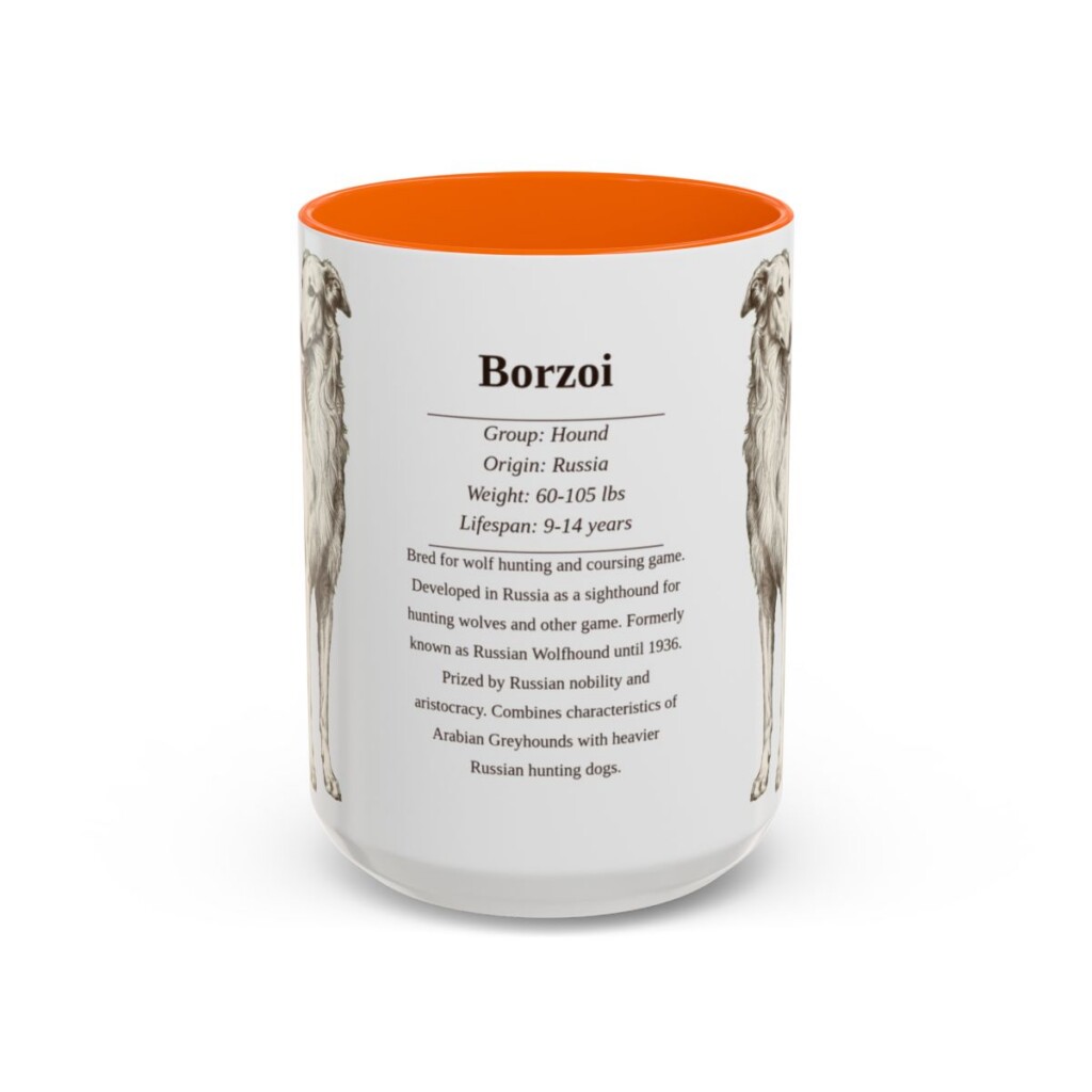 15oz Borzoi Mug, Illustrated Dog Breed Facts Coffee Mug, Vintage Dog Keepsake Gift