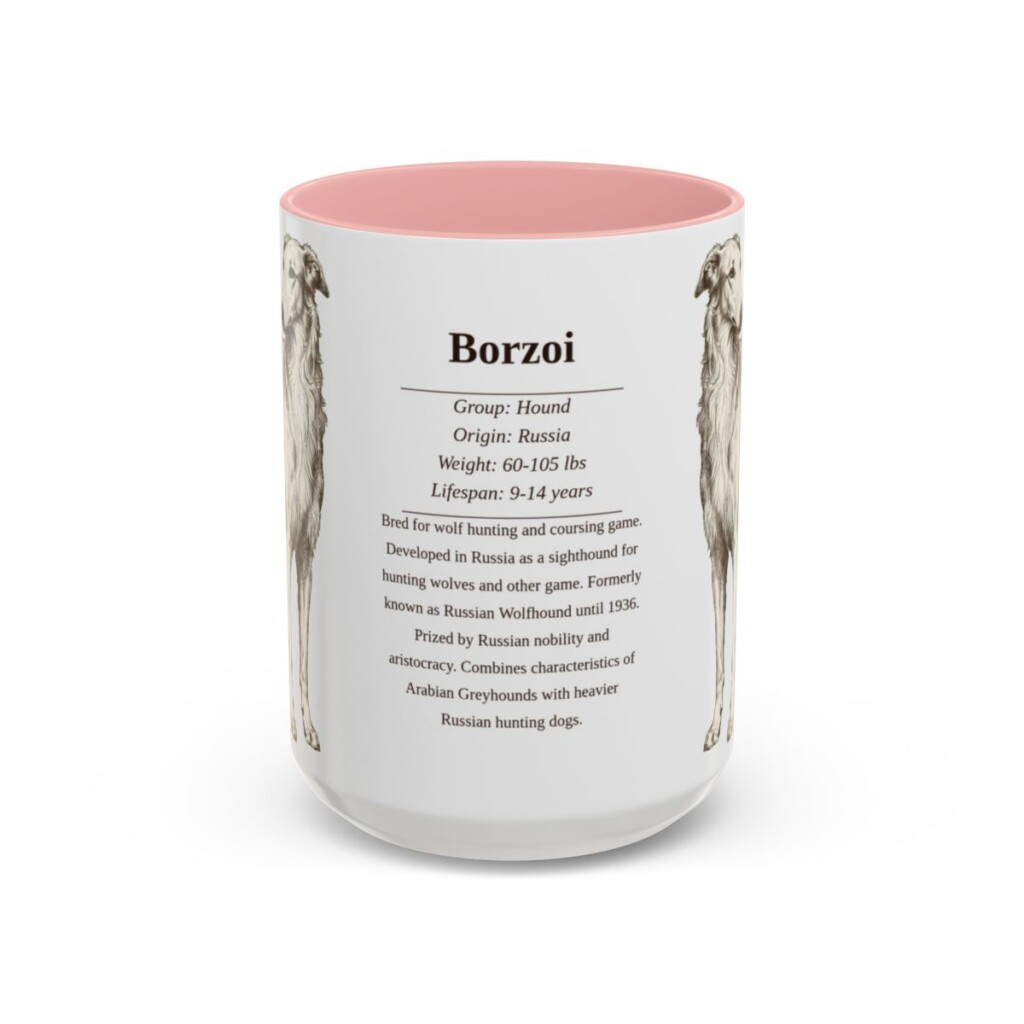 15oz Borzoi Mug, Illustrated Dog Breed Facts Coffee Mug, Vintage Dog Keepsake Gift